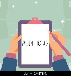 Handschrift Text Auditions. Konzeptfoto eine Probevorstellung zur Beurteilung der Verdienste eines Entertainers Stockfoto