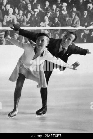 Eiskunstlauf, Eislaufpaare, Maxie Herber und Ernst Baier (Deutschland) während ihrer herausragenden olympischen Freilaufbahn, Goldmedaille, Olympiasieger Stockfoto