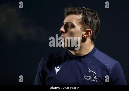 Adam Radwan von Newcastle Falcons schaut dem EPCR Challenge Cup-Spiel im Kingston Park Stadium in Newcastle upon Tyne voraus. Foto: Samstag, 21. Januar 2023. Stockfoto