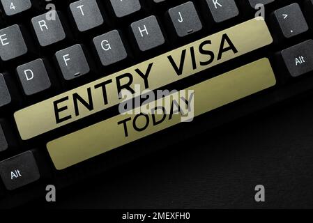 Textüberschrift für Einreisevisum. Ein Wort, das auf der Erlaubnis steht, in ein Land einzureisen, dessen Staatsangehörigkeit Sie nicht besitzen Stockfoto