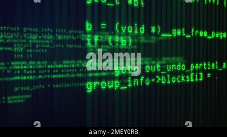 Programmiercode wird ausgeführt. Computer erzeugt 3D Rendering Stockfoto