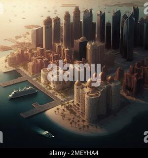 Luftaufnahme der Katar-Stadt in den Morgenschatten Stockfoto