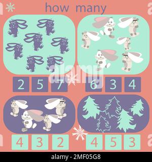 Zählen Sie, wie viele Kaninchen auf dem Bild sind Stock Vektor