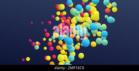 Viele fliegende Kugeln unterschiedlicher Größe im leeren Raum. Abstrakter Hintergrund. 3d-Vektordarstellung. Stock Vektor