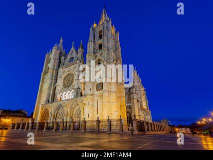 Gotische Kathedrale von Leon. Castilla y Leon, Spanien. Stockfoto