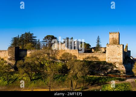 Ruinen des Castello di Lombardia mit dem Turm Torre Pisana in Enna, gesehen von Rocca di Cesere. Stockfoto