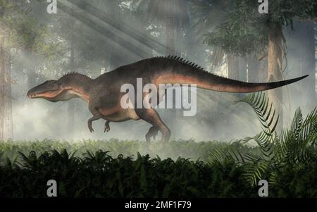 Acrocanthosaurus war eine Art Carcharodontosaurider Dinosaurier, der während der frühen Kreidezeit in dem heutigen Nordamerika lebte. Stockfoto
