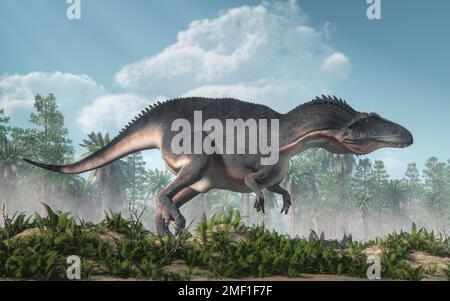Acrocanthosaurus war eine Art Carcharodontosaurider Dinosaurier, der während der frühen Kreidezeit in dem heutigen Nordamerika lebte. Stockfoto