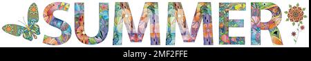 Handgemalte Kunstgestaltung. Handgezeichnetes Zeichnungswort SOMMER für T-Shirt und andere Dekoration Stock Vektor