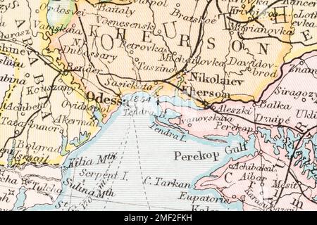 1913 Karte des Atlas von Odessa, Nikolaiev und Kherson/Kherson Oblast. Vor WW1, der russischen Revolution (1917) und der sowjetischen UdSSR. Stockfoto