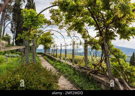 Der Garten von La Foce, einer der schönsten privaten Gärten Italiens, in der toskanischen Region Val d'Orcia, entworfen von Iris Origo und Cecil Pinsent. Stockfoto