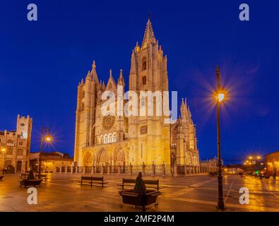 Gotische Kathedrale von Leon. Castilla y Leon, Spanien. Stockfoto