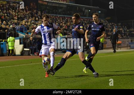 Carlisle, Großbritannien. 24. Januar 2023Carlisle, Großbritannien. 24. Januar 2023. Und Paul Huntington Hartlepool United's Danial Dodds von Carlisle United während des Sky Bet League 2-Spiels zwischen Carlisle United und Hartlepool United am Dienstag, den 24. Januar 2023 in Brunton Park, Carlisle. (Kredit: Scott Llewellyn | MI News) Kredit: MI News & Sport /Alamy Live News Stockfoto