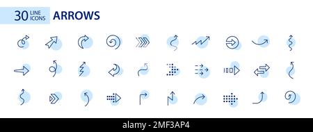 30 Pixel perfekte Pfeilsymbole. Doodle-Benutzeroberfläche Stock Vektor