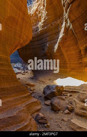 Malerische Kalksteinschlucht, Barranco de las Vacas auf Gran Canaria, Kanarische Inseln, Spanien Stockfoto