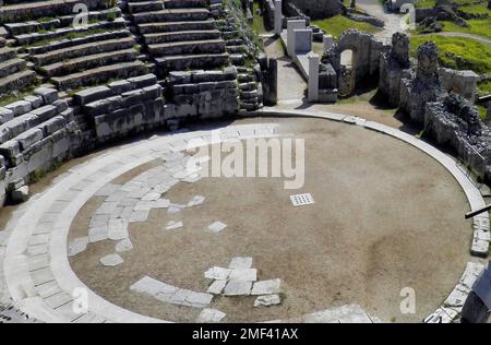 Griechenland, Ostmazedonien und Thrakien, Filippoi, antikes Amphitheater auf den Philippi Stockfoto