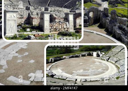 Griechenland, Ostmazedonien und Thrakien, Filippoi, antikes Amphitheater auf den Philippi Stockfoto