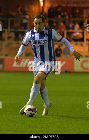 Carlisle, Großbritannien. 24. Januar 2023Carlisle, Großbritannien. 24. Januar 2023. Matty Dolan von Hartlepool United während des Spiels der Sky Bet League 2 zwischen Carlisle United und Hartlepool United in Brunton Park, Carlisle, am Dienstag, den 24. Januar 2023. (Kredit: Scott Llewellyn | MI News) Kredit: MI News & Sport /Alamy Live News Stockfoto