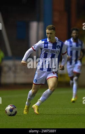 Carlisle, Großbritannien. 24. Januar 2023Carlisle, Großbritannien. 24. Januar 2023. Jack Hamilton von Hartlepool United während des Spiels der Sky Bet League 2 zwischen Carlisle United und Hartlepool United in Brunton Park, Carlisle, am Dienstag, den 24. Januar 2023. (Kredit: Scott Llewellyn | MI News) Kredit: MI News & Sport /Alamy Live News Stockfoto