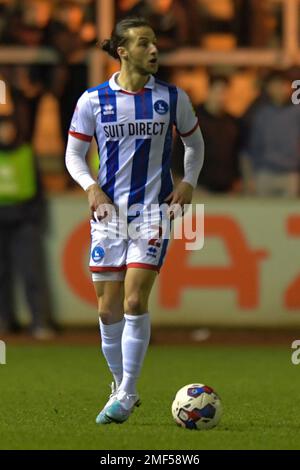 Carlisle, Großbritannien. 24. Januar 2023Carlisle, Großbritannien. 24. Januar 2023. Jamie Sterry von Hartlepool United während des Spiels der Sky Bet League 2 zwischen Carlisle United und Hartlepool United in Brunton Park, Carlisle, am Dienstag, den 24. Januar 2023. (Kredit: Scott Llewellyn | MI News) Kredit: MI News & Sport /Alamy Live News Stockfoto