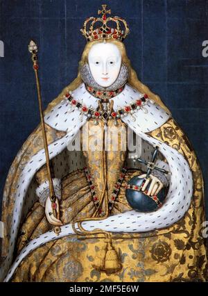 ELIZABETH I (1533-1603) das Porträt der Krönung, eine Kopie von etwa 1600 von einem verlorenen Original eines unbekannten Künstlers. Stockfoto