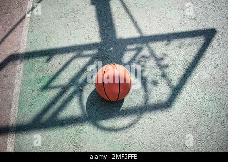 Nahaufnahme der süßen, dunkelfarbigen, jungen Katze, die draußen am Fenster steht. Stockfoto