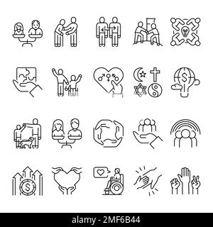 Symbol für die farbige Linie für verschiedene Personengruppen. Multinationales Unternehmen. Vektordarstellung Stock Vektor