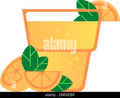 Ein Glas Orangensaft mit Orangenscheiben. Gesundes Zitrusgetränk. Stock Vektor