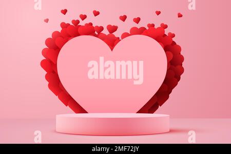 Hintergrund der Valentinsszene. Produktpräsentation, Modell, kosmetische Produkte, Podium, Bühnensockel oder Plattform zeigen. Vektordarstellung Stock Vektor