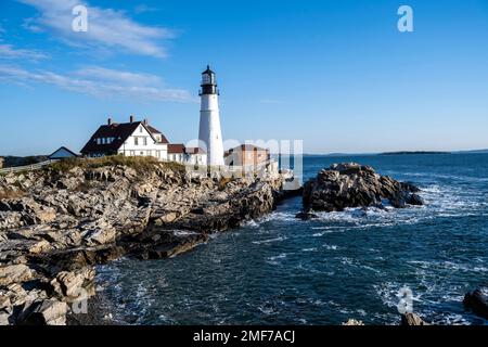 Portland Head Light in Cape Elizabeth und Fort Williams Park in Maine Stockfoto