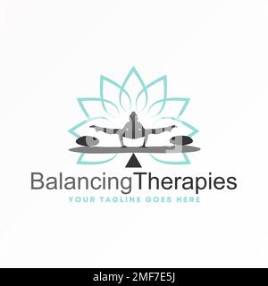 Siluet menschliche Frau Körper, Lotus und Stein in Balance Position Bild Symbol Logo Design abstraktes Konzept Vektormaterial. Meditation oder Therapie Stock Vektor