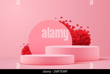 Hintergrund der Valentinsszene. Produktpräsentation, Modell, kosmetische Produkte, Podium, Bühnensockel oder Plattform zeigen. Vektordarstellung Stock Vektor