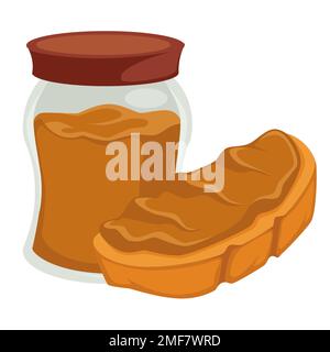 Erdnussbutter im Glas und auf von Brot isoliertem Nusserzeugnis Stock Vektor