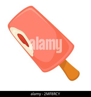 Eis mit Erdbeergeschmack auf Holzstäbchen Stock Vektor