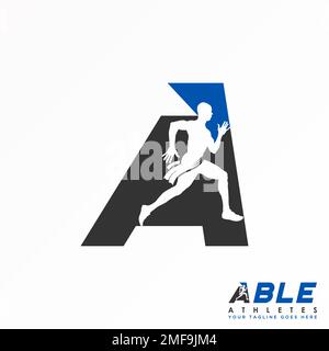 Buchstabe oder Wort A ohne serifenfarbene Schrift mit Champion Runner Grafik Symbol Logo Design abstraktes Konzept Vektormaterial. Bezieht sich auf Erstausbildung oder Sport Stock Vektor