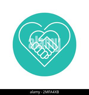 Symbol für Handschlag und Herzlinie. Business Crowdfunding und Finanzmanagement Piktogramm. Konzept der Geldspende. Vektordesign für Partnervereinbarung. Stock Vektor