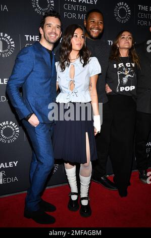 New York, USA. 24. Januar 2023. (L-R) Michael Urie, Lukita Maxwell, Luke Tennie und Christa Millernehmen am 24. Januar 2023 im Paley Center for Media in New York, New York, an der Vorführung von Apple Original's „Shrinking“ Teil. (Foto: Anthony Behar/Sipa USA) Guthaben: SIPA USA/Alamy Live News Stockfoto