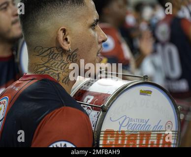 Sao Paulo, Brasilien. 24. Januar 2023: Mitglieder der Samba-Schule Estrela do Terceiro Milenio nehmen an der Probe für den bevorstehenden Karneval 2023 in Sao Paulo im Anhembi Sambadrome Teil. Die Paraden finden am 17. Und 18. Februar statt. (Kreditbild: © Paulo Lopes/ZUMA Press Wire) NUR REDAKTIONELLE VERWENDUNG! Nicht für den kommerziellen GEBRAUCH! Kredit: ZUMA Press, Inc./Alamy Live News Stockfoto