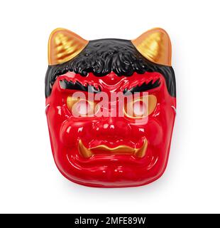 Dämonenmasken auf weißem Hintergrund. Japanische Oger. Setsubun-Bild. Stockfoto