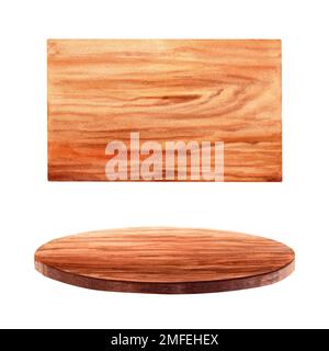 Holzschneidebretter Set. Aquarelldarstellung isoliert auf weißem Hintergrund Stockfoto