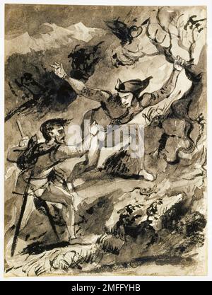 Eugene Delacroix, Faust und Mephistopheles auf dem Blocksberg, Zeichnen in Bleistift mit Pinsel und Wasch, 1826-1827 Stockfoto