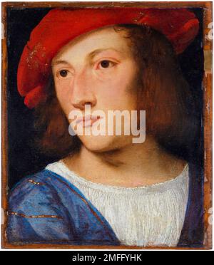 Tizian, Tiziano Vecellio, Porträt eines jungen Mannes, gemalt in gemischten Medien auf Pappelholz, ca. 1510 Stockfoto