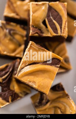 Schokoladenfudge mit Erdnussbutter wirbeln Stockfoto