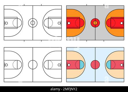 Set von Basketball Court Symbol, Boden Parkett Bereich, Top american Sport Symbol, Korb Feld Vektor Illustration . Stock Vektor