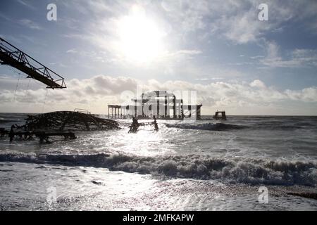 Skelett von Brighton's West Pier Stockfoto