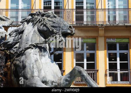 LYON, FRANKREICH - 24. MAI 2015: Dies ist ein Teil des Brunnens Bartholdi, der sich auf einem der wichtigsten Plätze von Lyon befindet - Place des Terreaux. Stockfoto