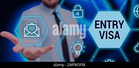 Textüberschrift für Einreisevisum. Berechtigung für Geschäftsideen, ein Land zu betreten, dessen Staatsangehörigkeit Sie nicht besitzen Stockfoto