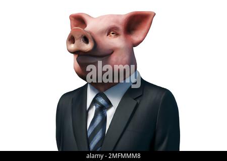 Porträt von Schwein in einem Business-Anzug – Digitale 3D-Illustration auf weißem Hintergrund Stockfoto