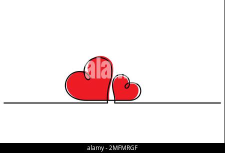 Zwei Herzen in kontinuierlicher Linienzeichnung Romantik minimaler Stilvektor-Illustration Stock Vektor