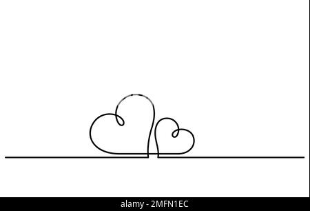 Zwei Herzen in kontinuierlicher Linienzeichnung Romantik minimaler Stilvektor-Illustration Stock Vektor